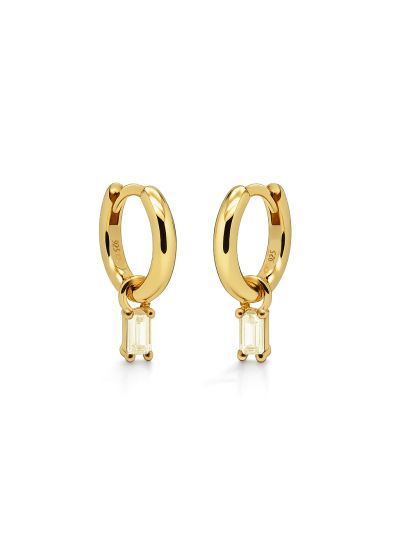 Hinged Hoops Zirconia Square Baguette Citrien