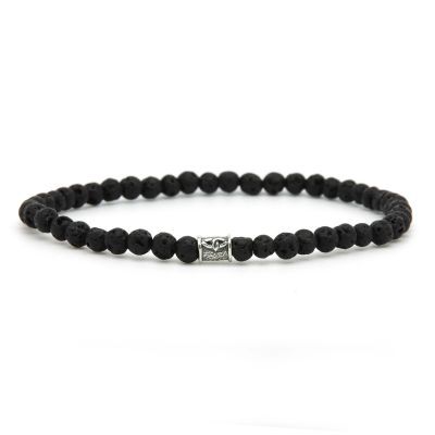 BLACK LAVA Silver Logo Tube Bead 4MM