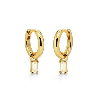Hinged Hoops Zirconia Square Baguette Citrien