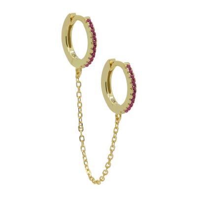 Hinged Hoops Double Chain Ruby Red