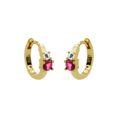 Hinged Hoops Double Zirconia Ruby Red