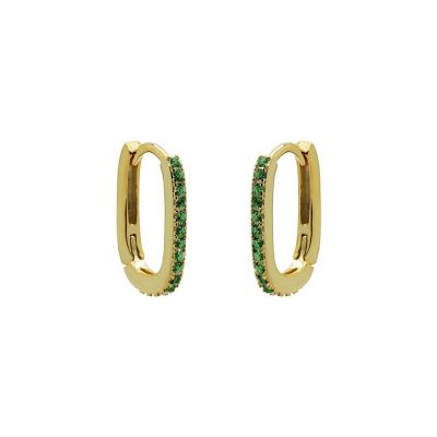 Hinged Hoops Zirconia Square Emerald Green