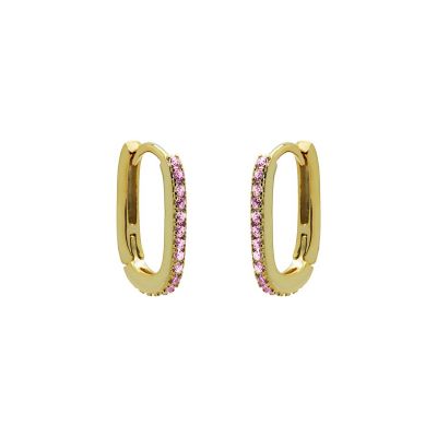 Hinged Hoops Round Zirconia Pink