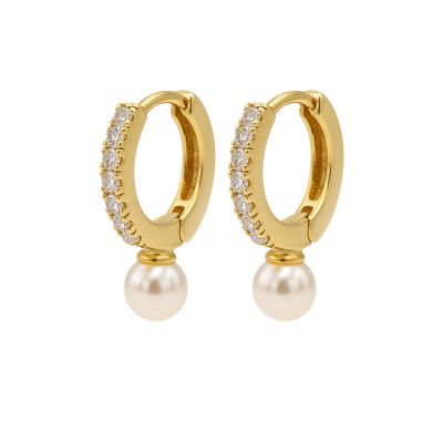Hinged Hoops Lize Zirconia Pearl 12MM