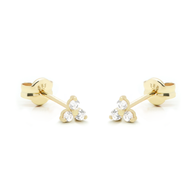 14 KARAAT GOUDEN Zirconia Triple Flower Oorstekers MILOU